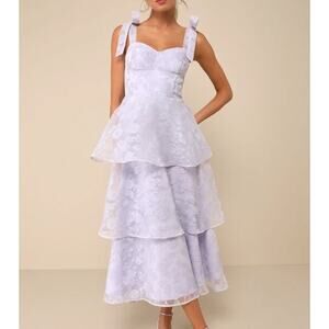 Lulus NWOT Glamorous Sweetie Lavender Burnout Tie-Strap Bustier Midi Dress Small